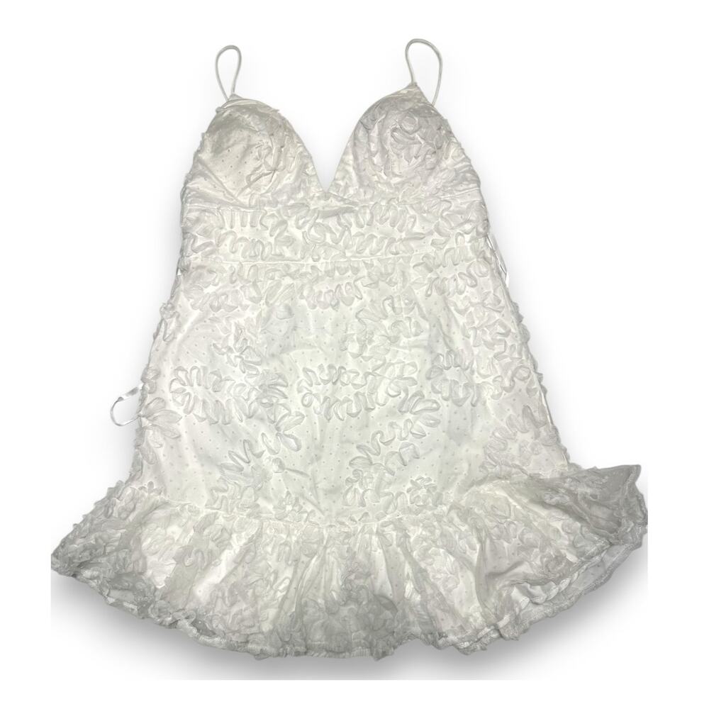 Here Comes the Sun White Textured Ruffle Mini Dress Size Large (US 12)